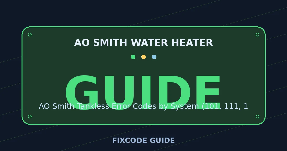 AO Smith Water Heater display showing GUIDE — FixCode Guide error code graphic