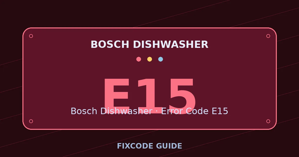 Bosch Dishwasher display showing E15 — FixCode Guide error code graphic