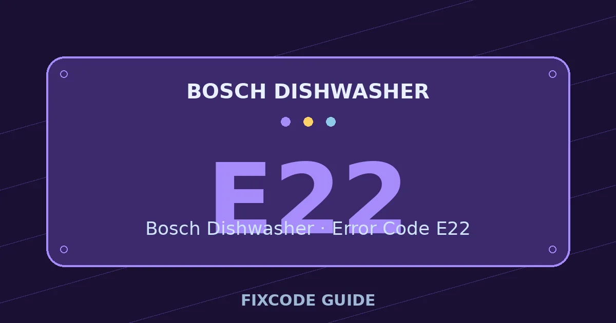Bosch Dishwasher display showing E22 — FixCode Guide error code graphic