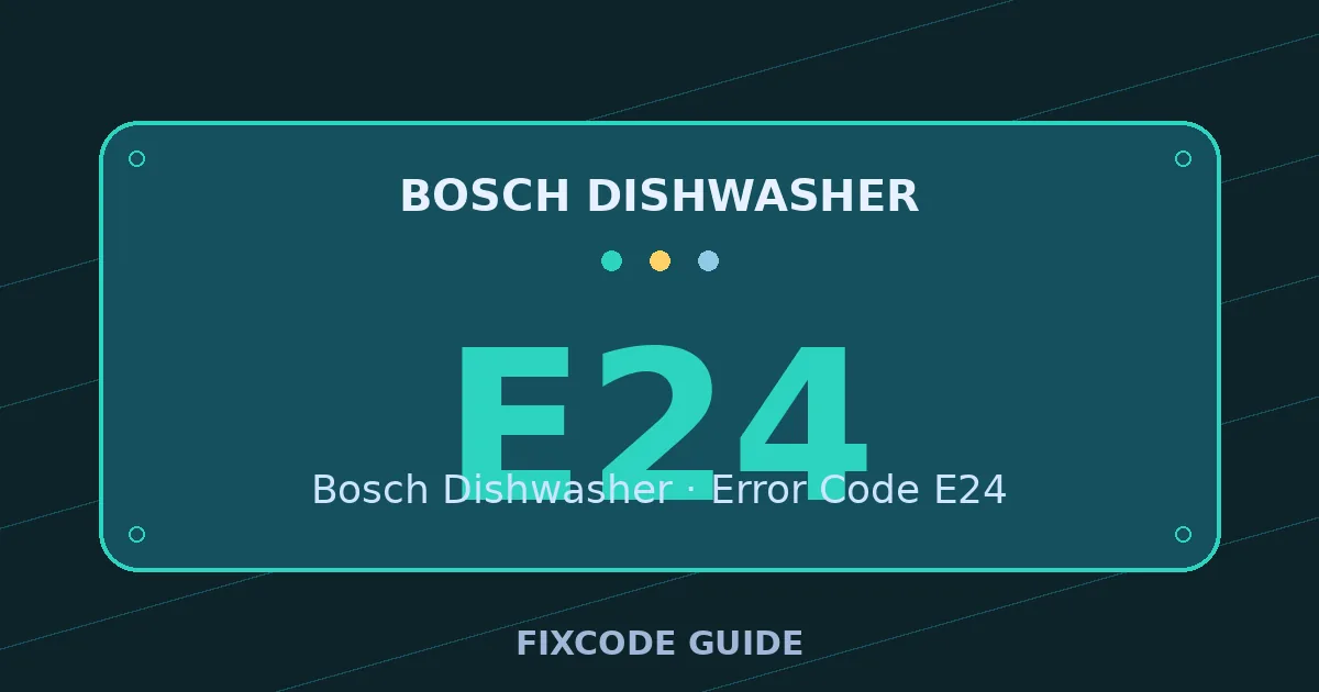 Bosch Dishwasher display showing E24 — FixCode Guide error code graphic