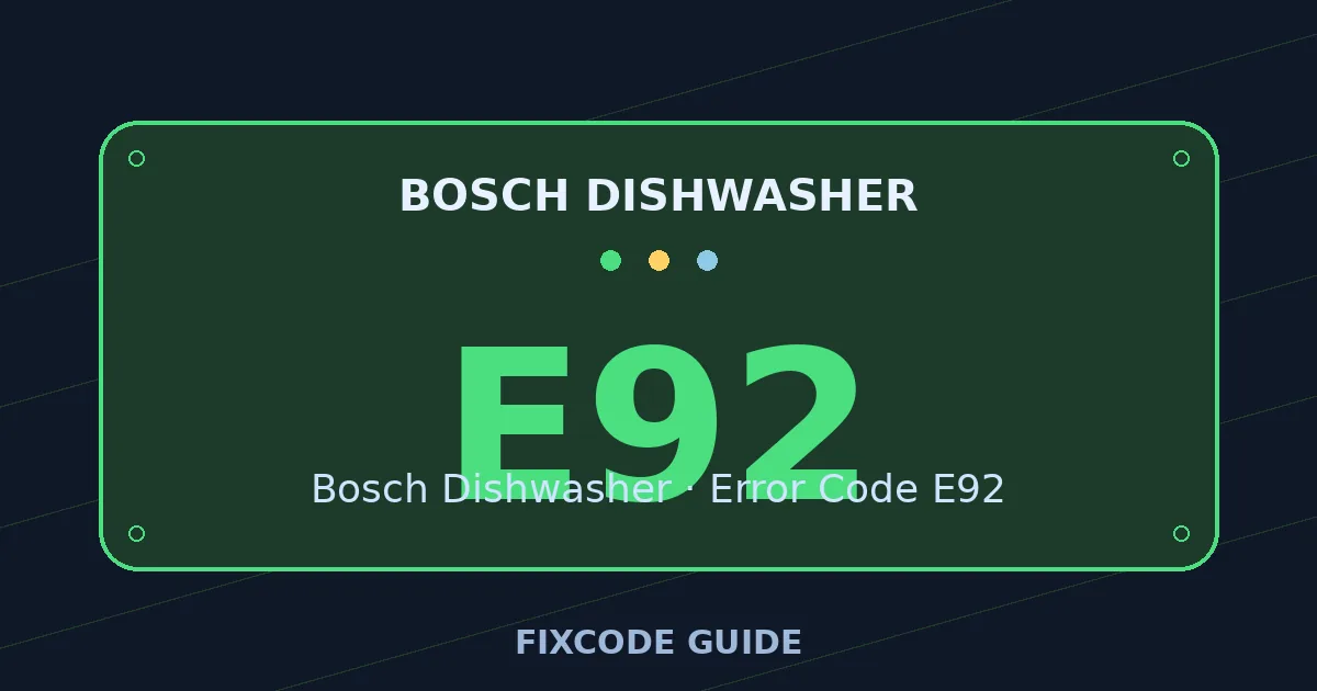 Bosch Dishwasher display showing E92 — FixCode Guide error code graphic