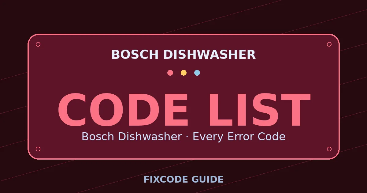 Bosch Dishwasher display showing full error code list — FixCode Guide error code graphic