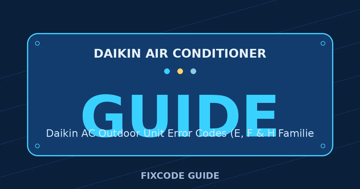 Daikin Air Conditioner display showing GUIDE — FixCode Guide error code graphic