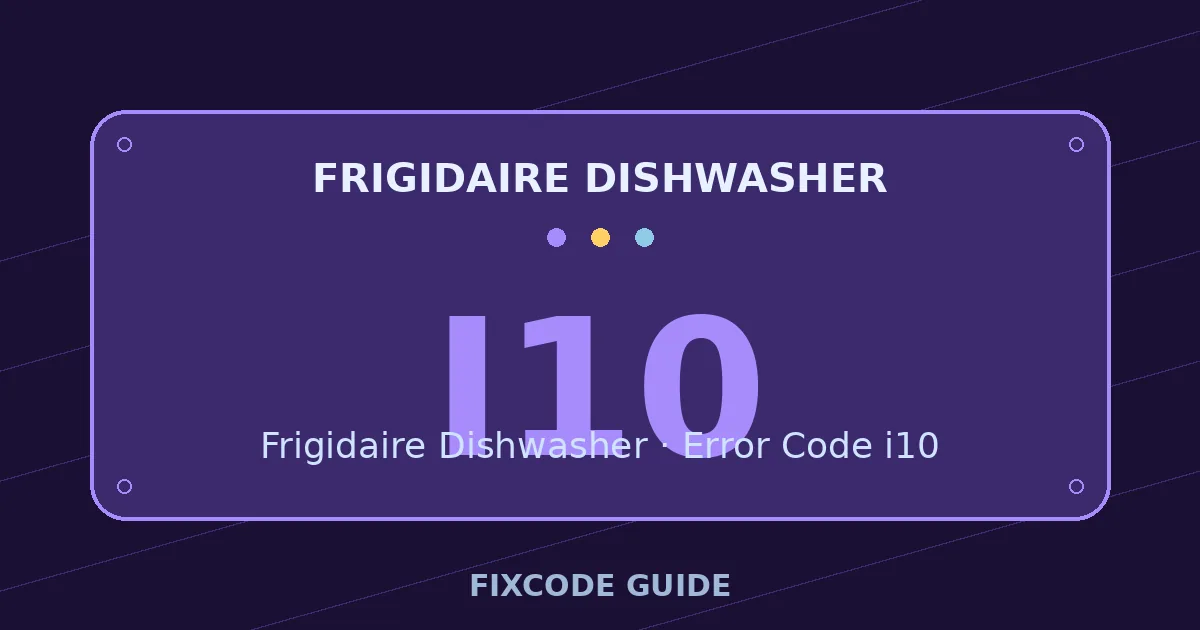 Frigidaire Dishwasher display showing i10 — FixCode Guide error code graphic