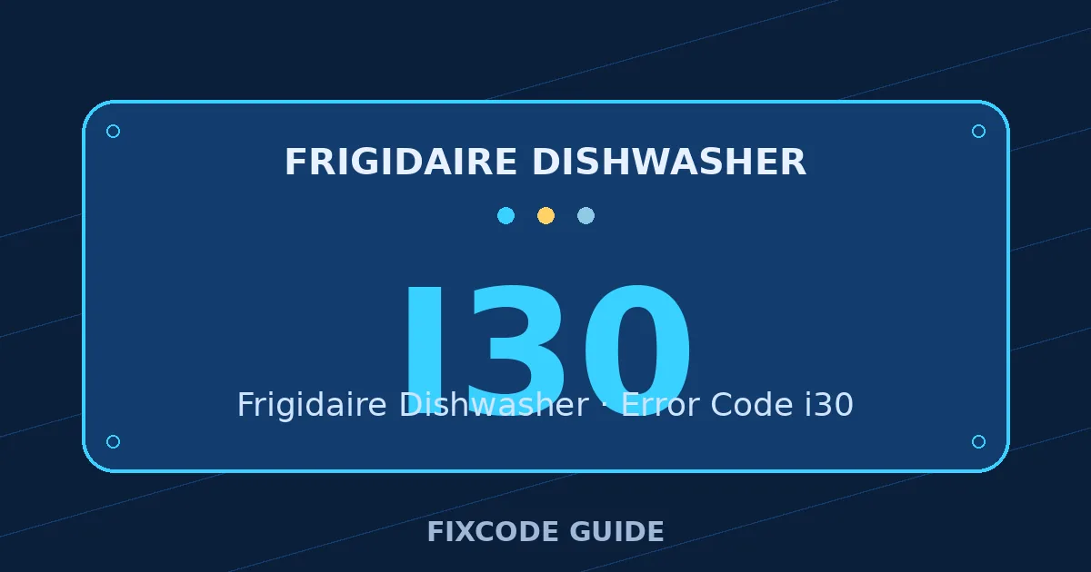 Frigidaire Dishwasher display showing i30 — FixCode Guide error code graphic