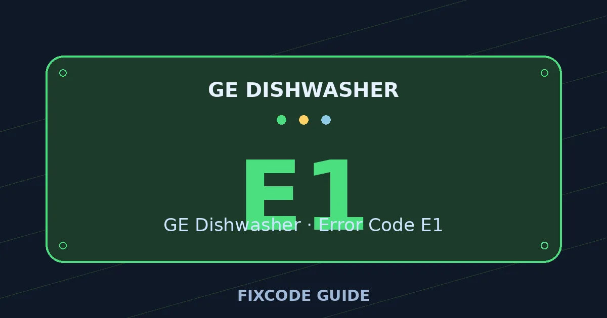 GE Dishwasher display showing E1 — FixCode Guide error code graphic