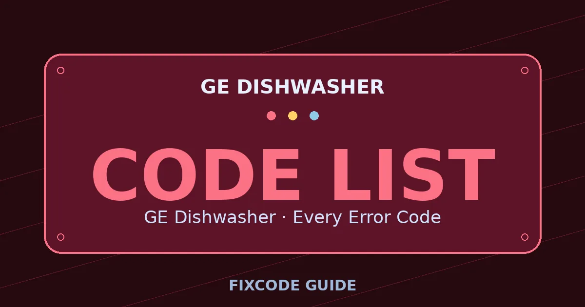 GE Dishwasher display showing full error code list — FixCode Guide error code graphic