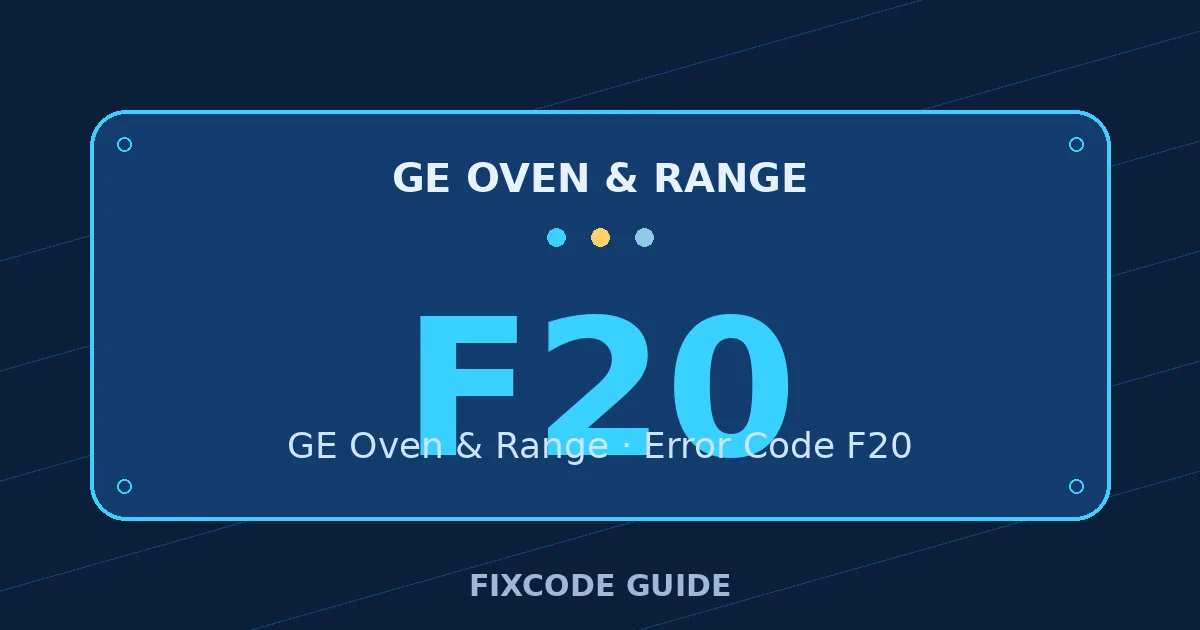 GE Oven & Range display showing F20 — FixCode Guide error code graphic