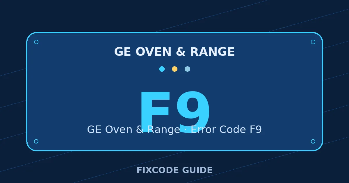 GE Oven & Range display showing F9 — FixCode Guide error code graphic