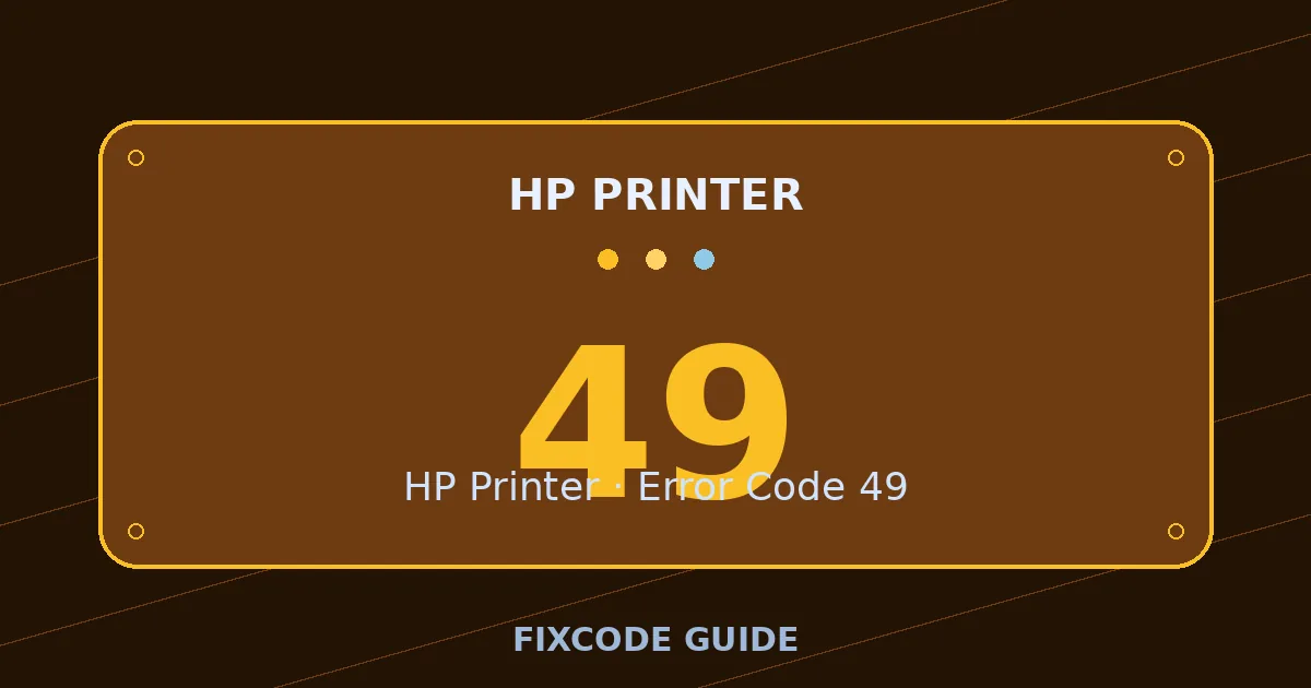 HP Printer display showing 49 — FixCode Guide error code graphic