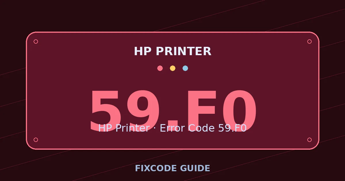 HP Printer display showing 59.F0 — FixCode Guide error code graphic