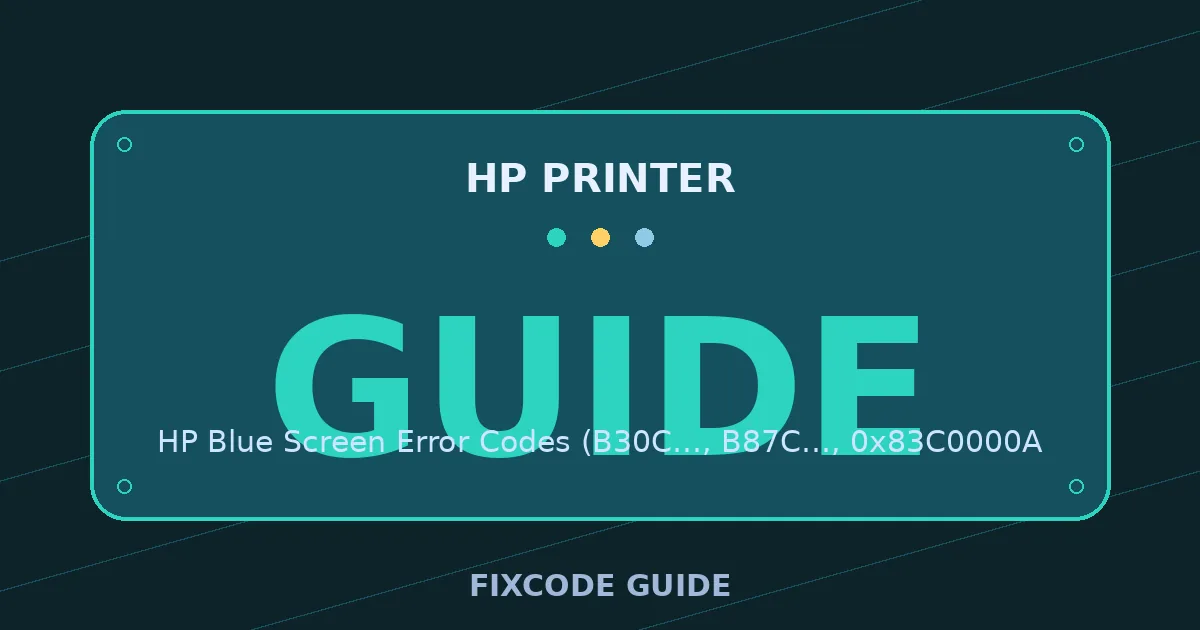 HP Printer display showing GUIDE — FixCode Guide error code graphic