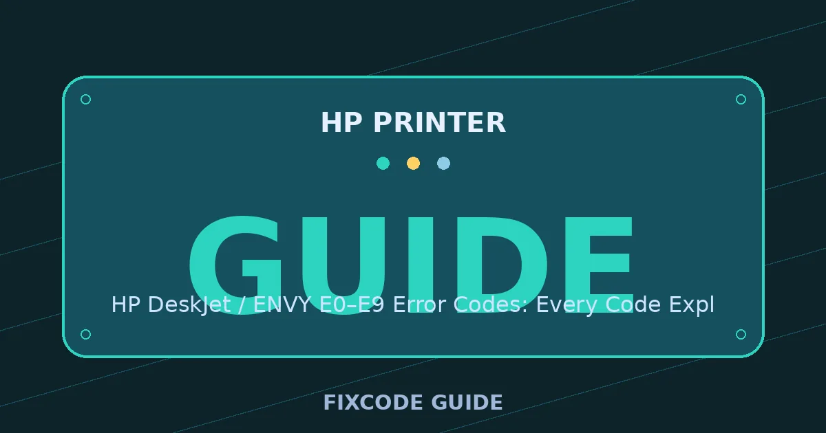 HP Printer display showing GUIDE — FixCode Guide error code graphic