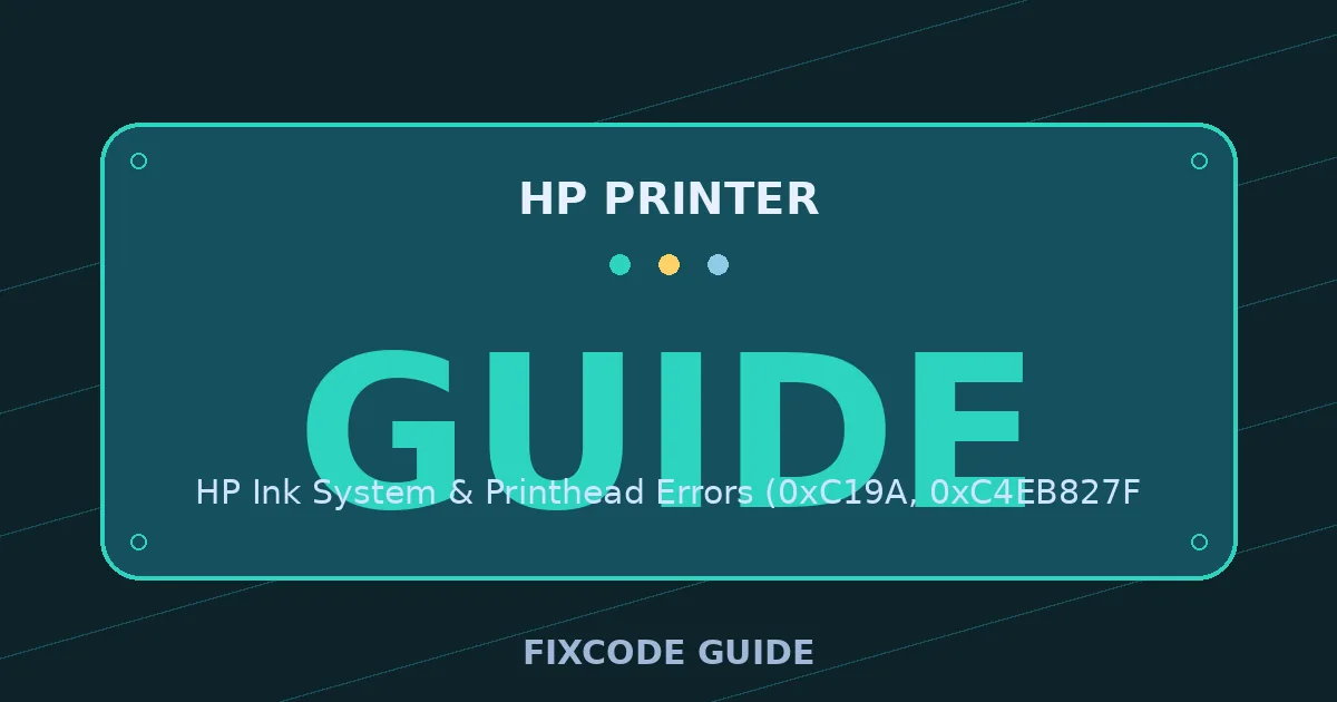 HP Printer display showing GUIDE — FixCode Guide error code graphic