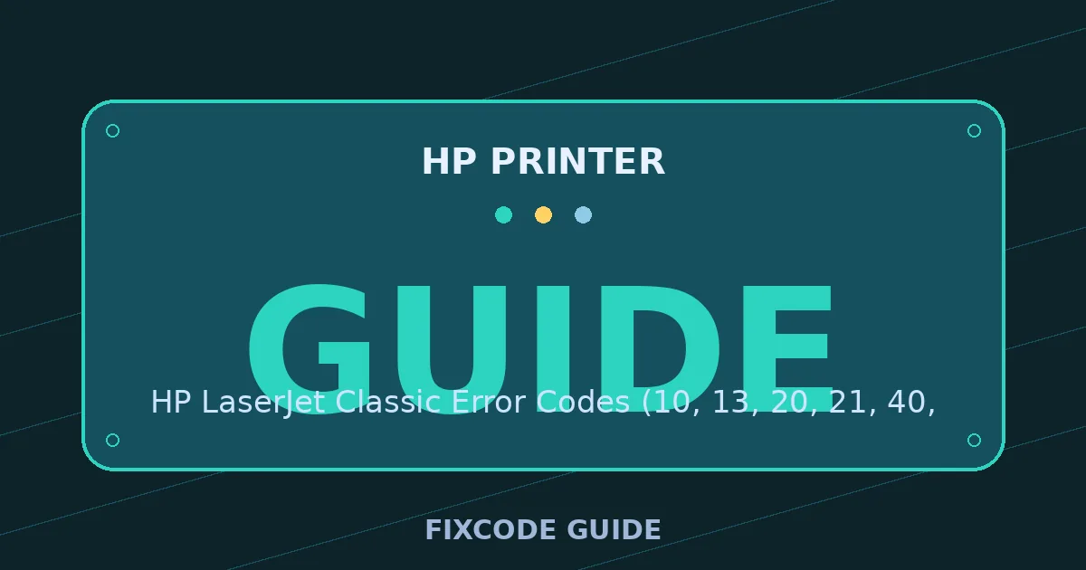 HP Printer display showing GUIDE — FixCode Guide error code graphic
