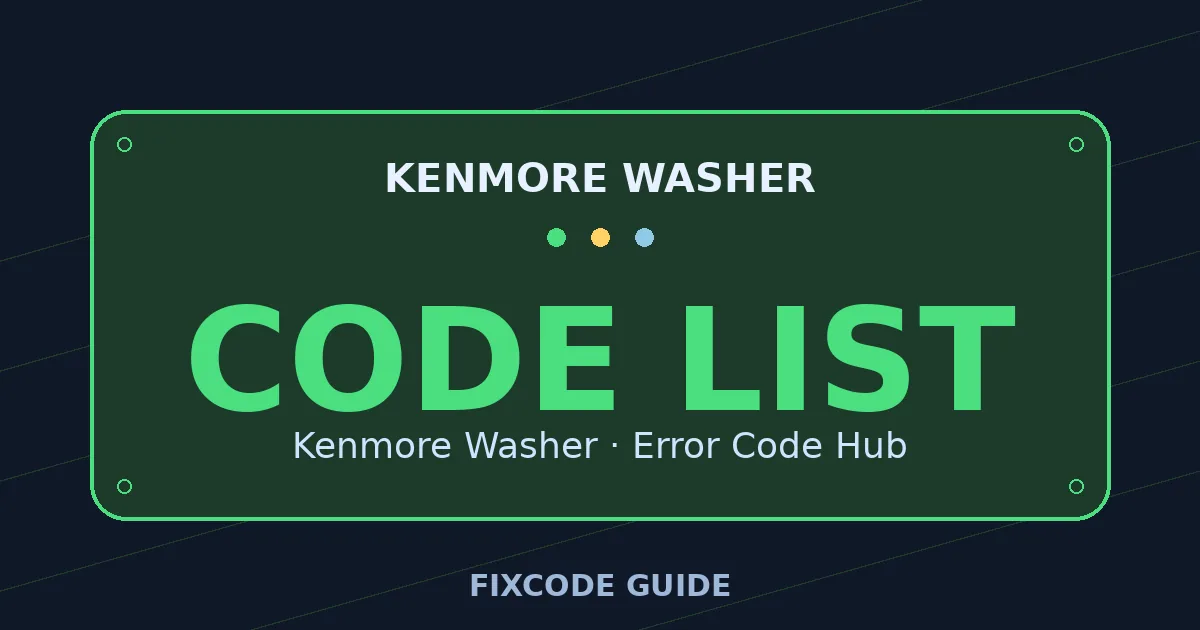 Kenmore Washer display showing CODE LIST — FixCode Guide error code graphic