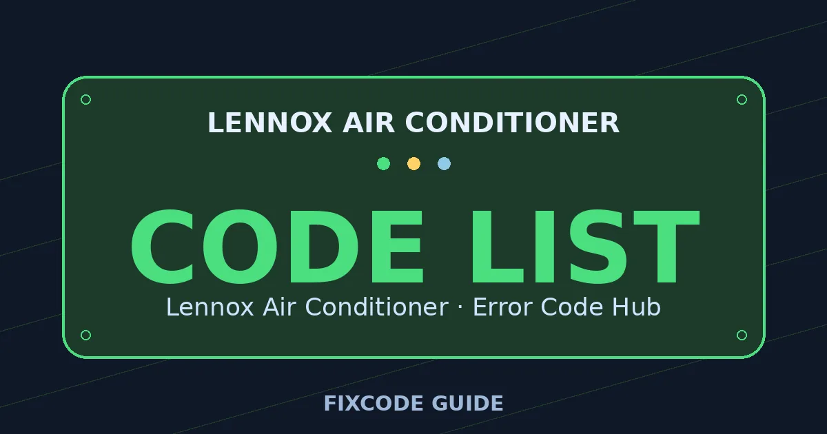 Lennox Air Conditioner display showing CODE LIST — FixCode Guide error code graphic