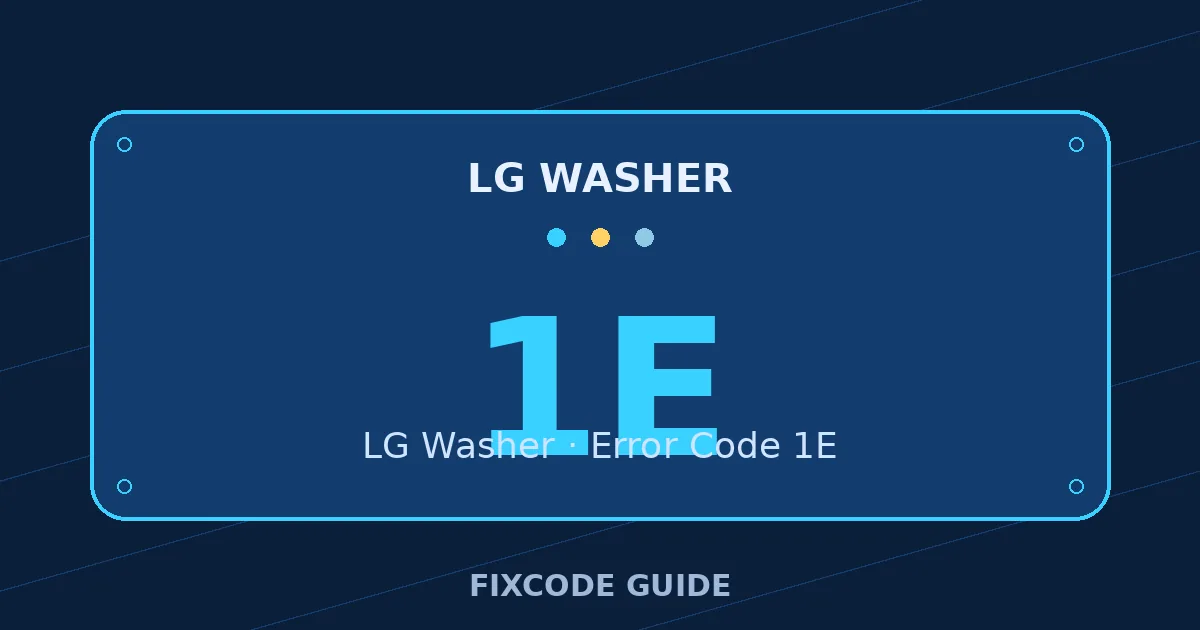 LG Washer display showing 1E — FixCode Guide error code graphic