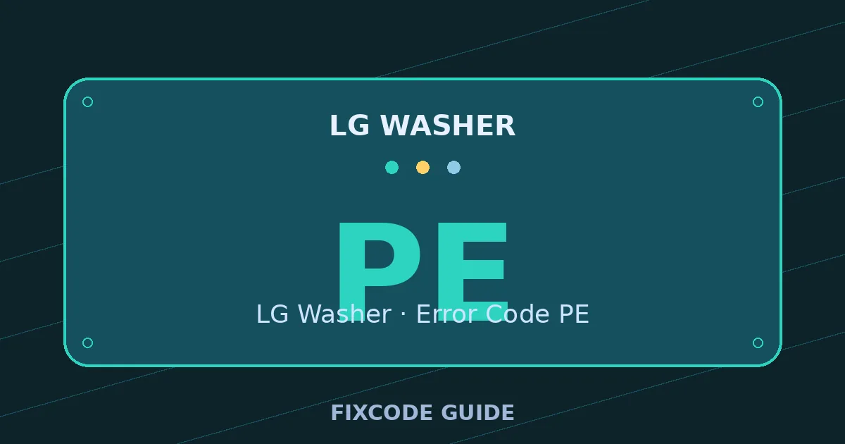 LG Washer display showing PE — FixCode Guide error code graphic