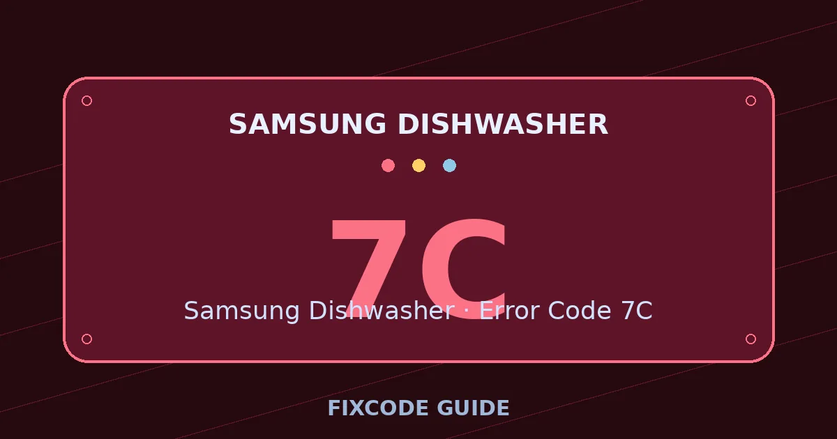 Samsung Dishwasher display showing 7C — FixCode Guide error code graphic