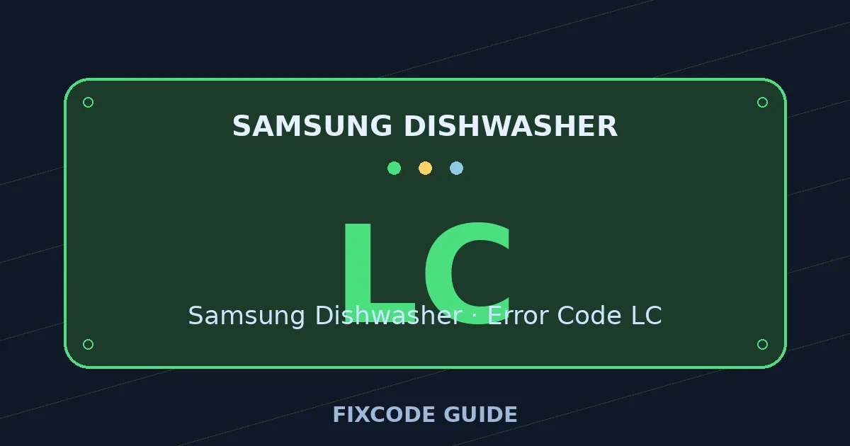 Samsung Dishwasher display showing LC — FixCode Guide error code graphic