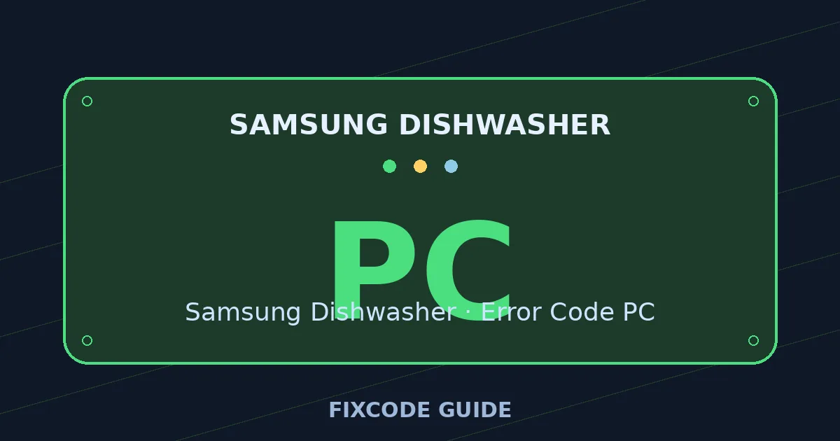 Samsung Dishwasher display showing PC — FixCode Guide error code graphic