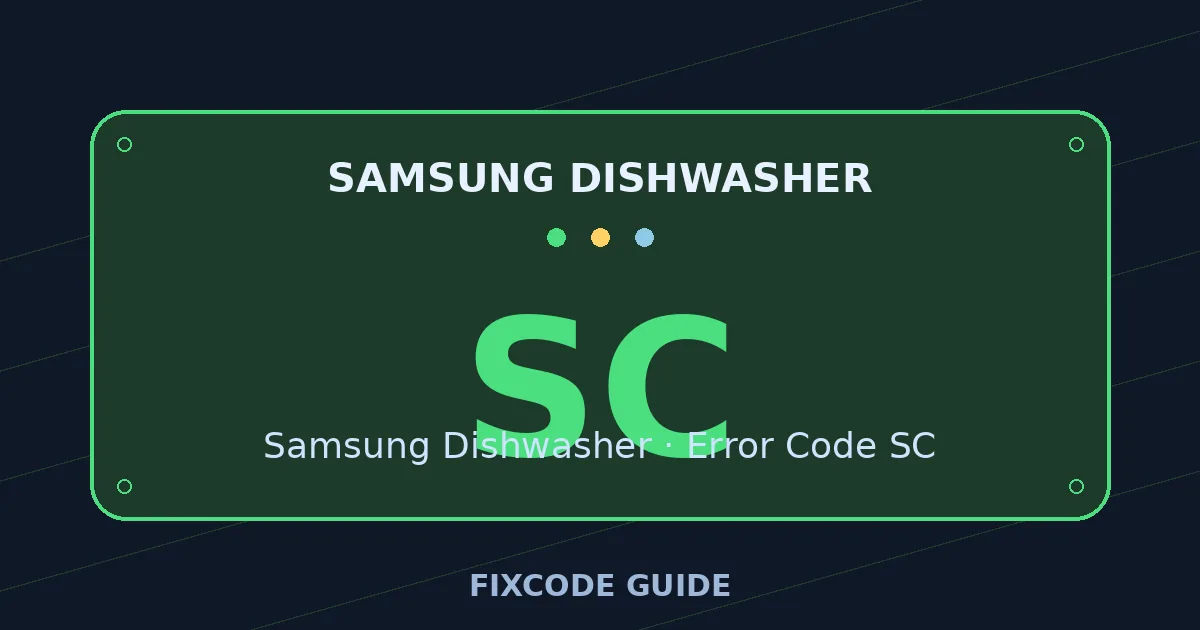 Samsung Dishwasher display showing SC — FixCode Guide error code graphic