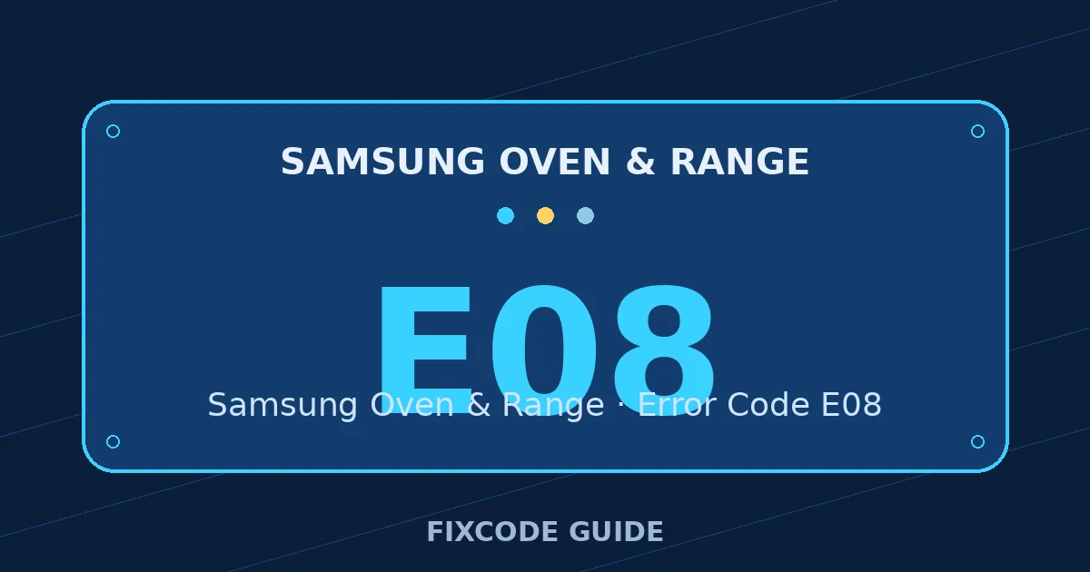 Samsung Oven & Range display showing E08 — FixCode Guide error code graphic