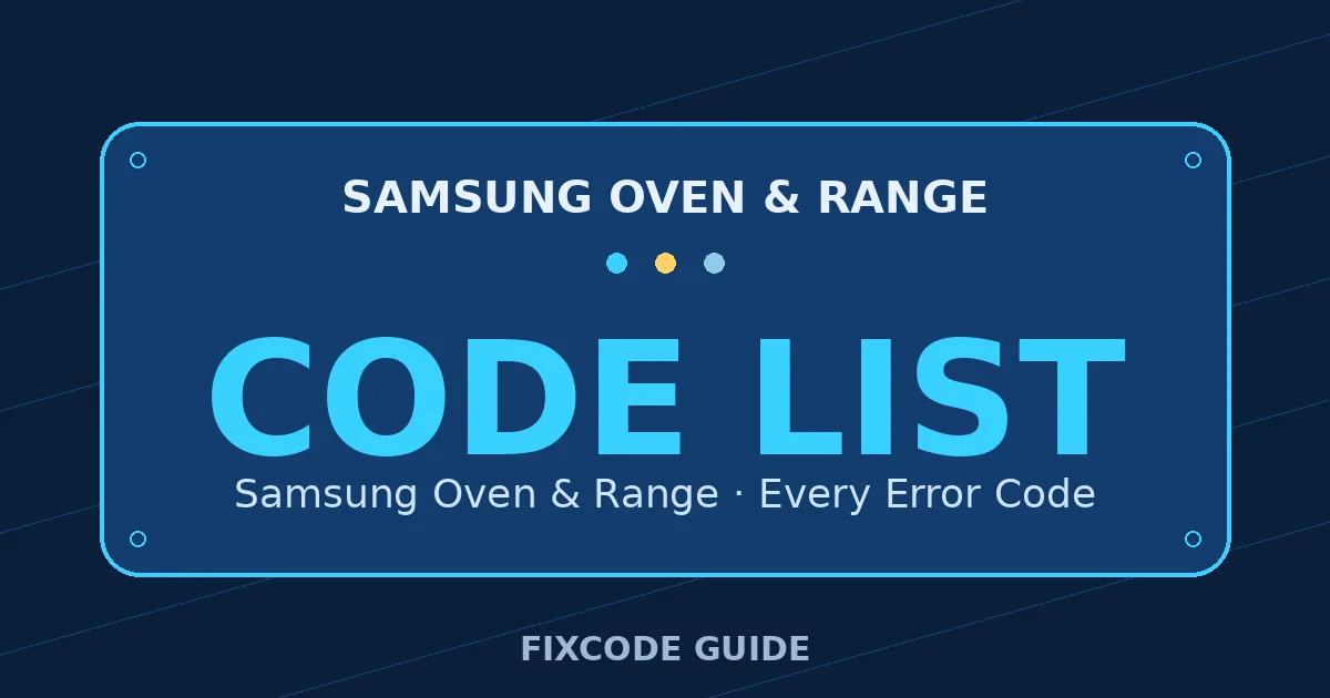 Samsung Oven & Range display showing full error code list — FixCode Guide error code graphic