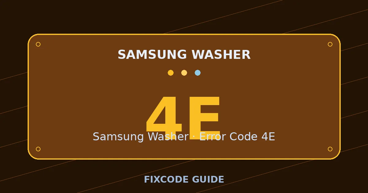 Samsung Washer display showing 4E — FixCode Guide error code graphic