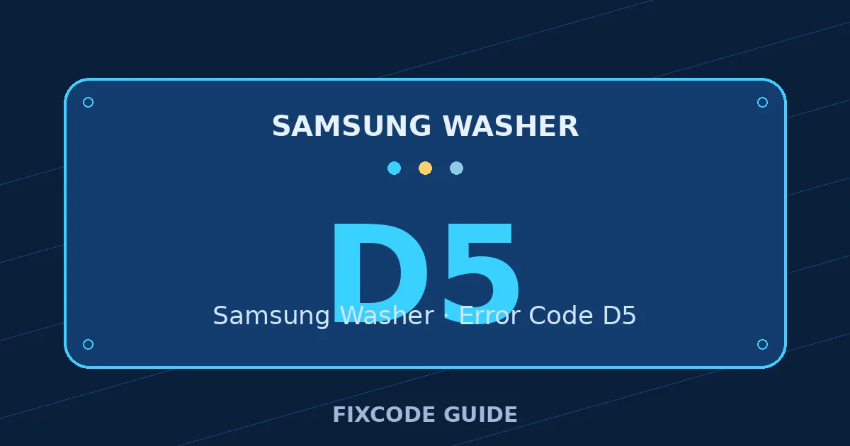 Samsung Washer display showing D5 — FixCode Guide error code graphic