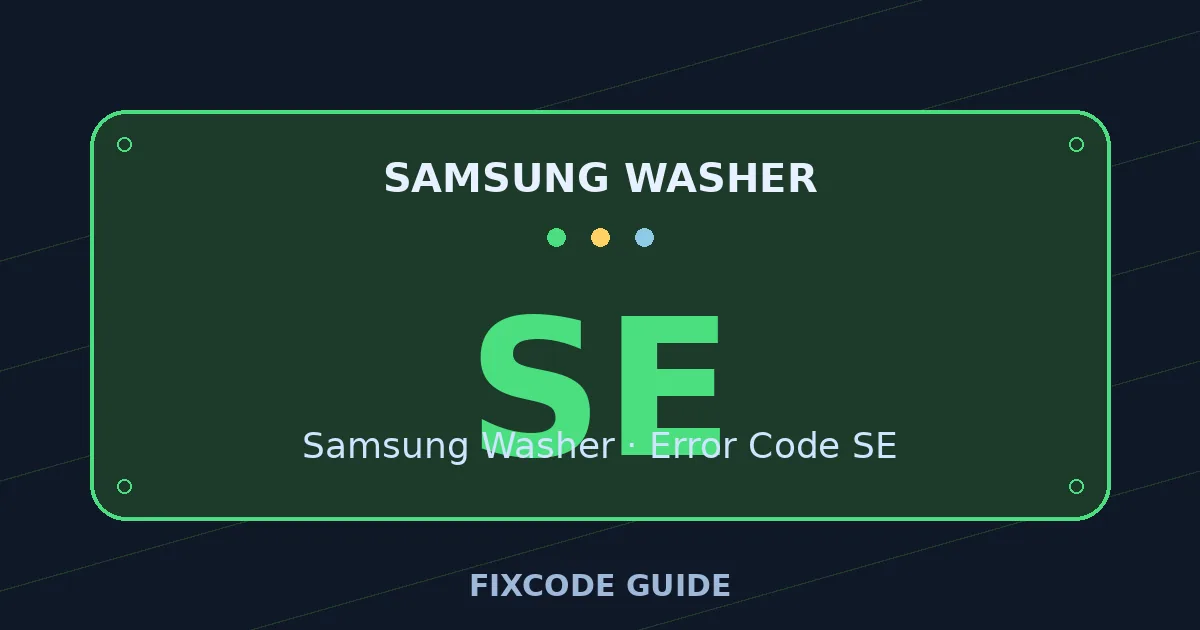 Samsung Washer display showing SE — FixCode Guide error code graphic