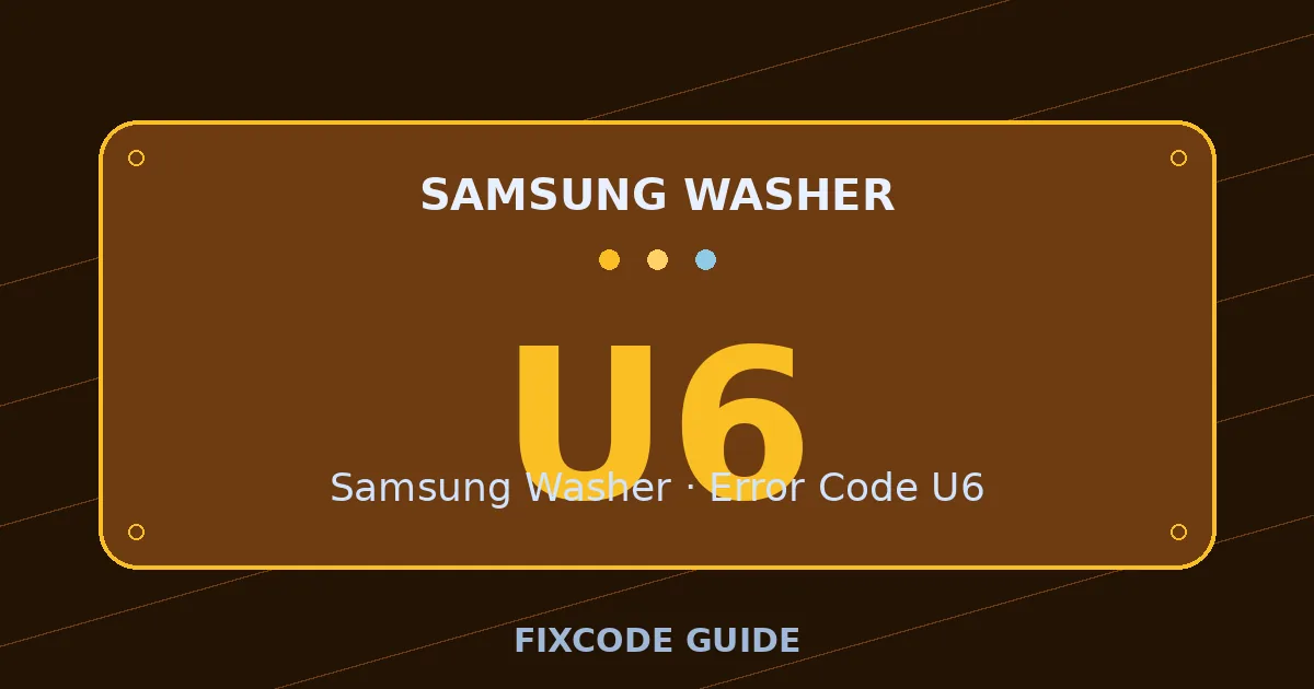 Samsung Washer display showing U6 — FixCode Guide error code graphic