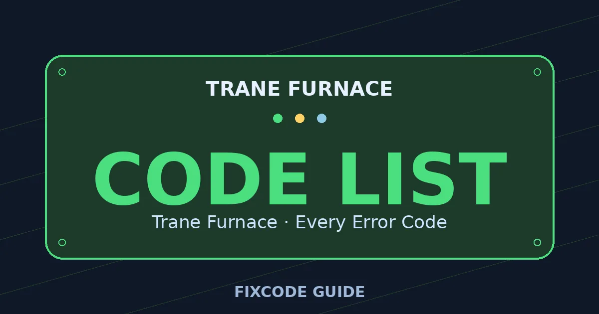 Trane Furnace display showing full error code list — FixCode Guide error code graphic