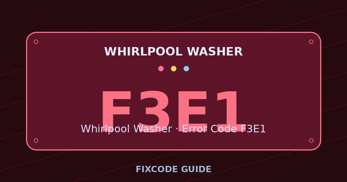 Whirlpool Washer display showing F3E1 — FixCode Guide error code graphic