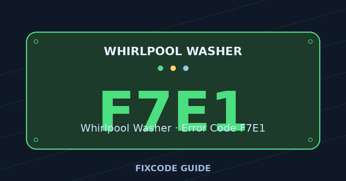 Whirlpool Washer display showing F7E1 — FixCode Guide error code graphic