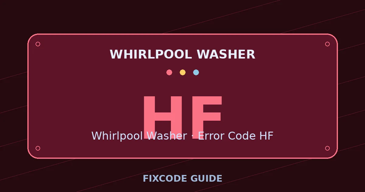 Whirlpool Washer display showing HF — FixCode Guide error code graphic