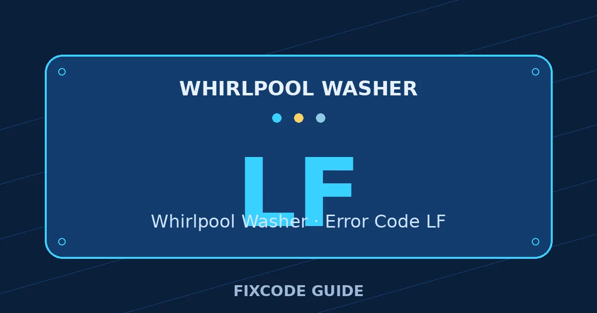 Whirlpool Washer display showing LF — FixCode Guide error code graphic