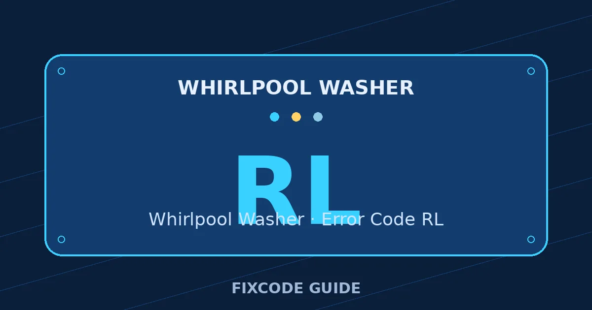 Whirlpool Washer display showing RL — FixCode Guide error code graphic