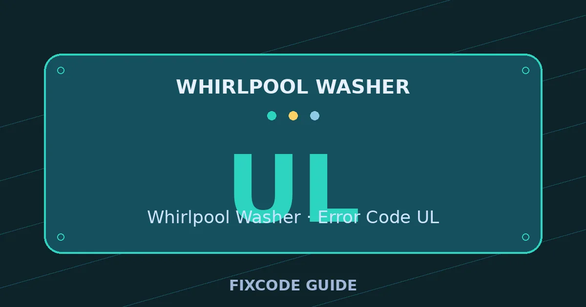 Whirlpool Washer display showing UL — FixCode Guide error code graphic